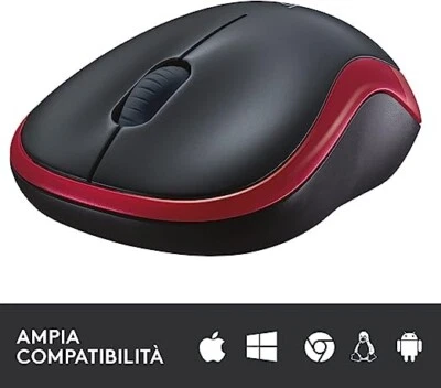 MOUSE LOGITECH M185 ROSSO/NERO,Work,House,Laptop,Pc Desktop - Immagine 1 di 4