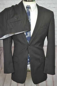 Pronto Uomo Mens Brown Pinstripe Wool 2 Piece Suit 40L Jacket 34x30 Pant - Picture 1 of 10