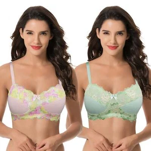 Women's Plus Size Minimizer Wirefree Unlined Bra With Lace Trim-2Pack - Picture 1 of 7
