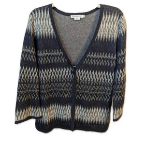 Pendleton Women's Nordic Mya Sweater Print Blue Linen Blend Cardigan Size Medium - Picture 1 of 6