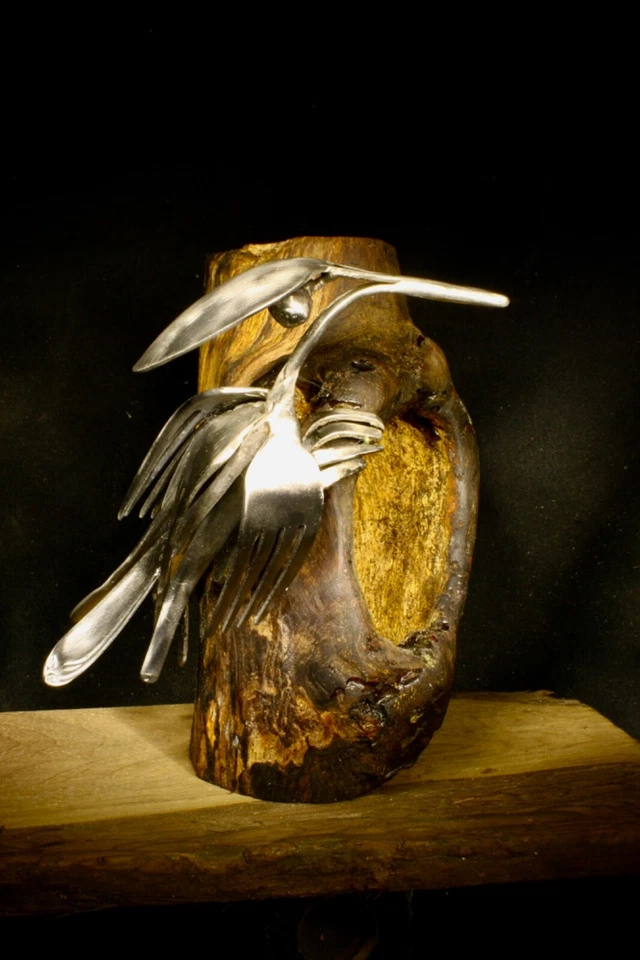 Escultura de metal arte pájaro plata hecha a mano - HECHA A PEDIDO  Foto 1 de 4