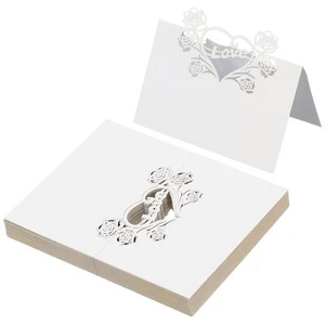 50Pcs Wedding Place Cards Laser Cut Rose Love Heart Table Place Cards Folded ... - Picture 1 of 6