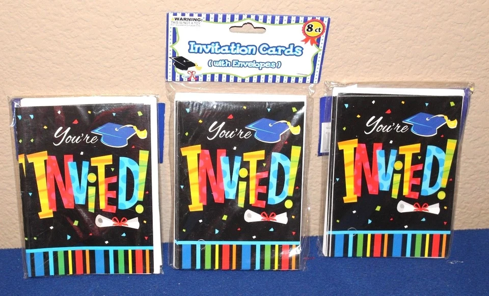 MOMENTUM* 24 pc w/Envelopes INVITATION CARDS Black+Multicolored "YOU'RE INVITED" - Image 1 of 1