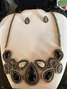 Vintage C. Charlie Costume Necklace Set Nice Elegant Formal Acrylic And metal - Picture 1 of 10