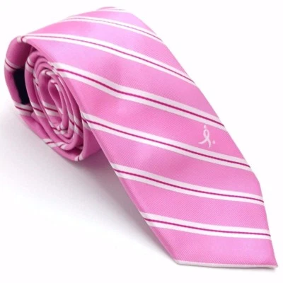 95 美元 Susan G. Komen 男式粉色白色条纹领带经典紧身领带 58x3 — 第 1/4 张图片