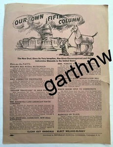 WENDELL WILLKIE 1940 FDR NEW DEAL AS A COMMUNIST TROJAN HORSE RNC CAMPAIGN FLYER - Picture 1 of 2