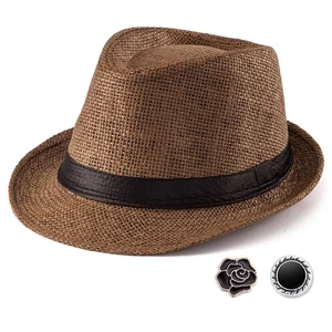 Women Mens Fedora Hats Coffee Straw Sun Trilby for Summer Classic 20s, 7 1/4 - Picture 1 of 6