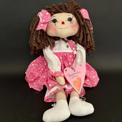 Primitive Raggedy Ann "Valentine"  Handmade 18" 2008 Signed Patti Sariga w Ornie - Image 1 of 4