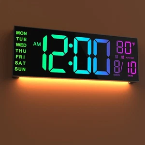 16" LED Wall Clock with Large Display, Alarm,Timer, Temp,Date & Soft Night Light - Picture 1 of 7
