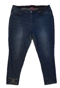 Hydraulic Lola Curvy Skinny Jeans Womens 22W Blue Dark Wash Denim Rhinestone Zip - Picture 1 of 14