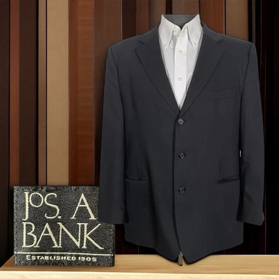 Jos A Bank Blazer Jacket Mens 44R Black Solid Wool Three Buttons - Image 1 of 4