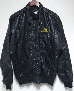 vtg GRACO ROBOTICS Black Satin Racing Jacket XL 80s/90s GRI Paint Robot Tech - Picture 1 of 11
