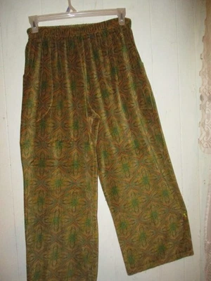 Clothes Encounters ARt to Wear NWOT Green GOld Wide Leg Velour Pants M - Image 1 of 4