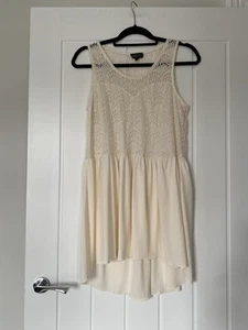Topshop Cream Ivory Crochet Embroidered Lace Chiffon Sleeveless Skater Dress Y2K - Picture 1 of 5