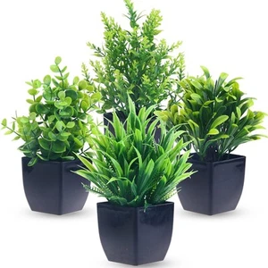 GREENTIME 4 Pack Fake Plants in Black Pot Mini Artificial Black-natural  - Picture 1 of 7