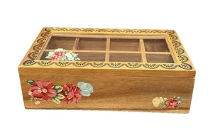 Pioneer Woman Wooden Floral Tea Caddy Box - Picture 1 of 18