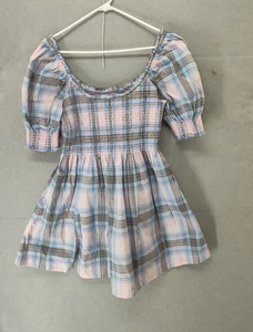 Hill House Girls Dress Extra Large Green Plaid Cotton Blend Ruched Nap Dress - Picture 1 of 17