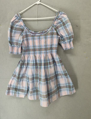 Vestido Hill House para Meninas Extra Grande Verde Xadrez Mistura de Algodão Vestido Ruched Nap - Imagem 1 de 4