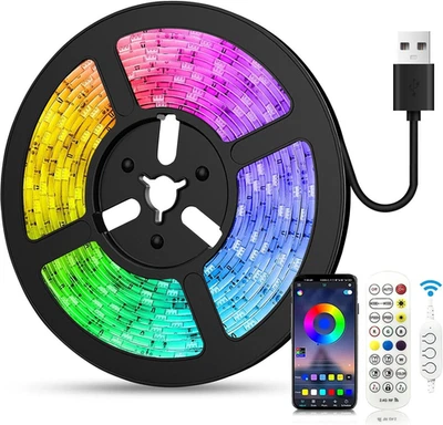 Striscia LED 2M USB, RGB LED, Catena Luminosa a Colori Mutevoli Con Telecomando, - Immagine 1 di 4