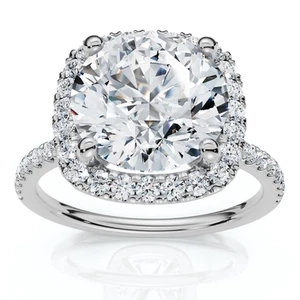 3 1/2Ct Diamond Cushion Halo Engagement Ring 14k White Gold Lab Grown - Picture 1 of 39