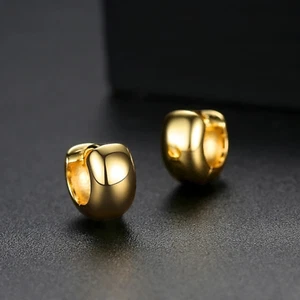 Gold Plated 10mm Hoop Earrings Unisex Hip Hop Fashion Jewelry Women, Men - Picture 1 of 5