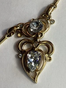 Vintage Kramer of NY FUNKELNDER KRISTALL STRASS DOPPELHERZ CHOCKER HALSKETTE - FEHLER - Bild 1 von 11
