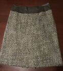 Philippe Adec Paris Brown Wool Tweed Skirt A-Line Leather Corset Lace Up Waist