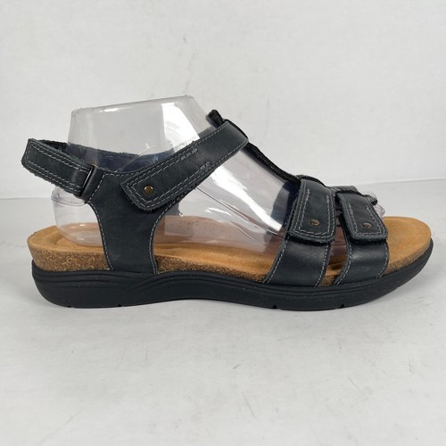 Sandali Clarks April Cove con cinturino a T da donna taglia 9 5 W scarpe nere con cinturino in pelle