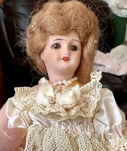 Antique Rare 7” French Bisque Dollhouse Doll Dressed Beautifully