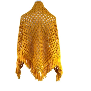 VTG Handmade Crocheted Shawl Shrug Cover Up Triangle Fringe Granny Cottage Boho - Picture 1 of 6