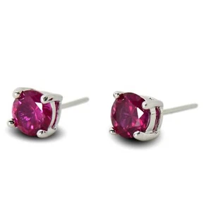 9ct White Gold Filled Womens Stud Earrings with 6mm Ruby Red CZ Crystals - Picture 1 of 4