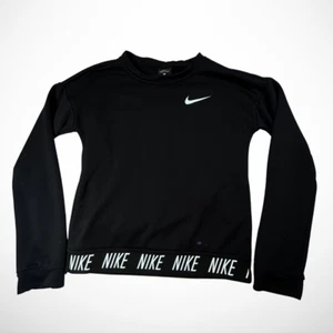 NIKE Dri-Fit Shirt Girl Large Black Long Sleeve Logo Hem Active Wear Sports READ - Picture 1 of 11