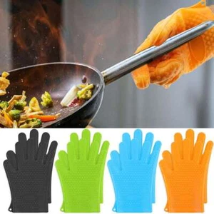 Silicone BBQ Heat Resistant Gloves Oven Grill Pot Holder Kitchen Cooking Mitts - Picture 1 of 16