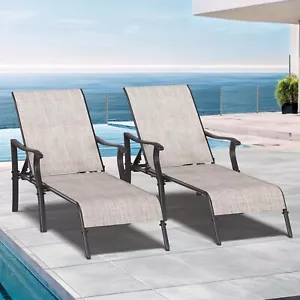 TAUS 2pcs Pool Chaise Lounge Chair Textile Chaise Lounger for Patio Outdoor - Picture 1 of 7