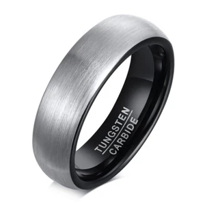 Anillo chapado negro cepillado plateado banda de carburo de tungsteno masculino de 6 mm talla 7-14 - Imagen 1 de 16