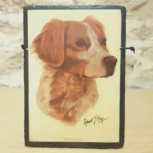 More details for brittany spaniel dog ornament picture decoupage on welsh slate robert j may