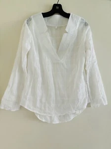 woman's v collar cotton long sleeve blouse, white, S/M - Picture 1 of 3