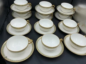 12er Set Theodore Haviland Limoges France Tasse & Untertasse Schleiger 892 Grün Gold - Bild 1 von 5