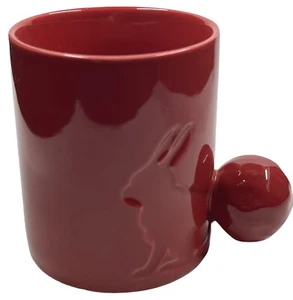 Roter Hase Kaffeebecher leuchtend rot Keramik mit Schwanzgriff beeindrucktes Design 4" - Bild 1 von 5
