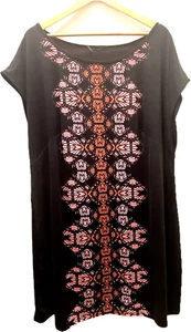 Plus Size 22 Dress Tunic Black, Pink & Orange Short Sleeve Stretch No Tag - Picture 1 of 6