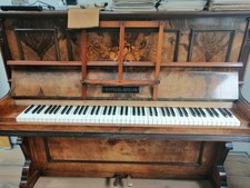 Pianoforte antico tasti in avorio verticale Witt&Co,  radica di noce intarsiato