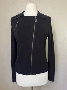 Harley-Davidson Womens Long Sleeve Zip Front Sweater Pockets Solid Black Sz XL - Picture 1 of 8