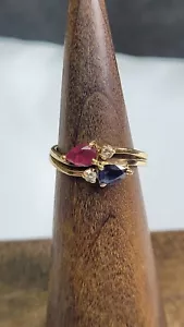 18 Karat Gelbgold Ring Birne Rubin & Saphir & Diamant Größe 3 - Bild 1 von 7