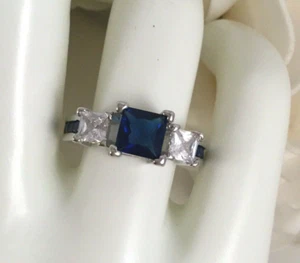 Vintage Jewellery Gold Ring White Blue Sapphires Antique Deco Dress Jewelry - Picture 1 of 10