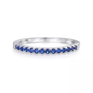 Ladies Ring 925 Solid Silver 14 Stone Blue Sapphire Eternity Ring Sizes K to S - Picture 1 of 11