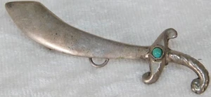 Vintage Mexico Shriner Scimitar Sword Turquoise Sterling Silver Brooch Tie Pin - Picture 1 of 5