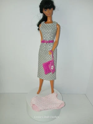 4 Pc Fits Standard Vintage & Retro Tailored Gray Polka Dot Midi Dress Homemade - Image 1 of 4