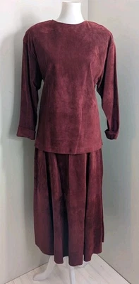 Vintage Suede Leather Skirt Top Set Wine Red 90s Western Boho 27" Waist S 4 6  - Image 1 of 4