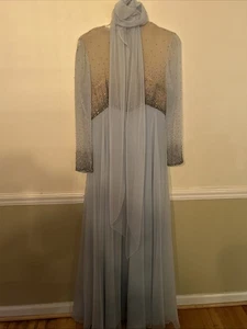 Maxi abito lungo vintage blu trasparente con perline Slv 10 Victoria Royal Ltd - Foto 1 di 13