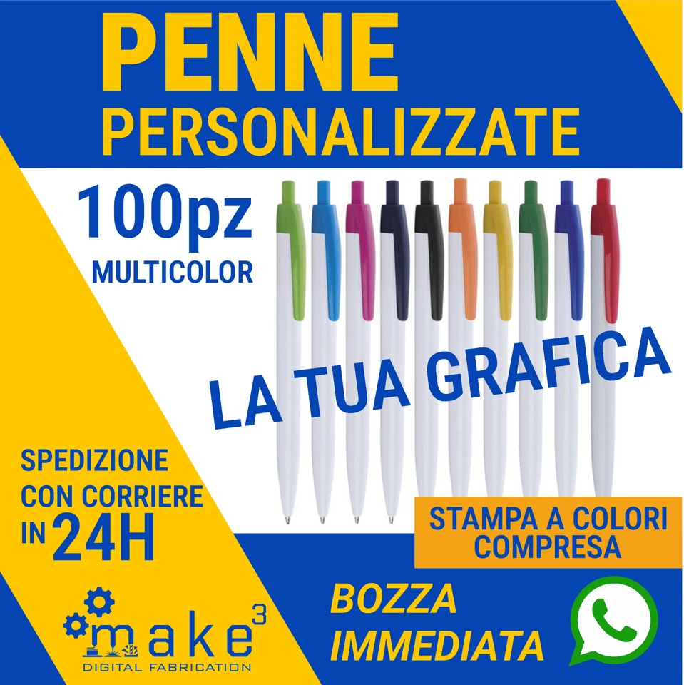 100 PENNE personalizzate stampa a colori LOGO gadget promo pubblicità aziendale - Immagine 1 di 1
